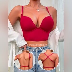 🎀🌷 Sexy Red V Plunge Push Up Low Cross Back Convertible Bra 🎀🌷 NWT 34D 36C 38B